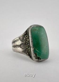 1930s Navajo Dead Pawn Sterling Silver Cerrillos Turquoise Stamped Arrow Ring