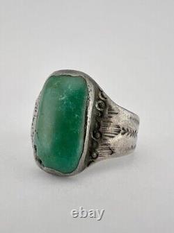 1930s Navajo Dead Pawn Sterling Silver Cerrillos Turquoise Stamped Arrow Ring