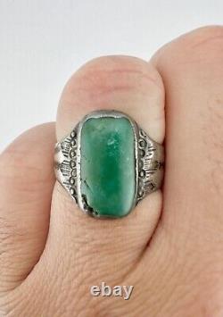 1930s Navajo Dead Pawn Sterling Silver Cerrillos Turquoise Stamped Arrow Ring