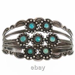 40's Old Navajo Bracelet Natural Turquoise Sterling Silver FRED HARVEY Era PAWN