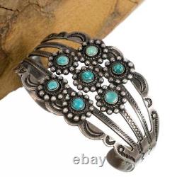 40's Old Navajo Bracelet Natural Turquoise Sterling Silver FRED HARVEY Era PAWN