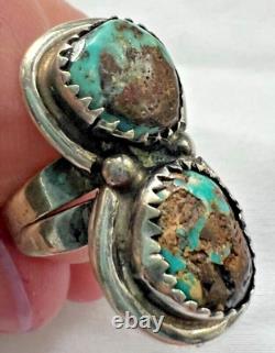 925 Silver Ring Navajo Turquoise Vintage Ring Double Quadrant Turquoise Size 6