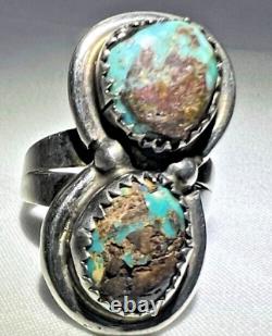 925 Silver Ring Navajo Turquoise Vintage Ring Double Quadrant Turquoise Size 6