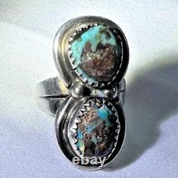 925 Silver Ring Navajo Turquoise Vintage Ring Double Quadrant Turquoise Size 6