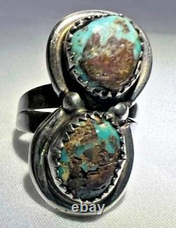 925 Silver Ring Navajo Turquoise Vintage Ring Double Quadrant Turquoise Size 6