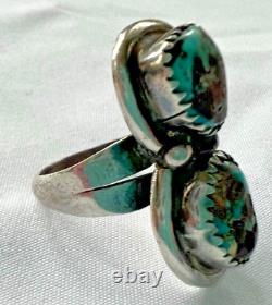 925 Silver Ring Navajo Turquoise Vintage Ring Double Quadrant Turquoise Size 6