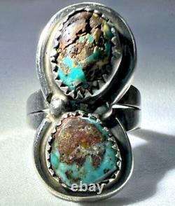 925 Silver Ring Navajo Turquoise Vintage Ring Double Quadrant Turquoise Size 6