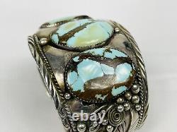 96g Vintage beautiful Navajo 3 Turquoise Sterling Silver Big Cuff Bracelet