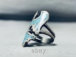 Amazing Vintage Navajo Turquoise Sterling Silver Waterbird Ring