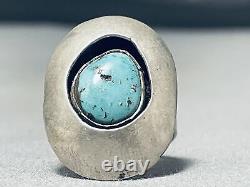 Authentic Hand Tooled Vintage Navajo Turquoise Sterling Silver Ring