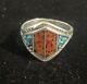 Authentic Older Vintage Navajo Turquoise Coral Sterling Silver Ring