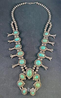 Beautiful vintage Diné (Navajo) silver and turquoise squash blossom necklace