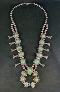 Beautiful vintage Diné (Navajo) silver and turquoise squash blossom necklace