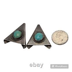 DETAILED VINTAGE NAVAJO Royston TURQUOISE STERLING SILVER COLLAR PROTECTORS
