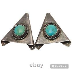 DETAILED VINTAGE NAVAJO Royston TURQUOISE STERLING SILVER COLLAR PROTECTORS