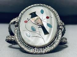 Enchanting Vintage Navajo Turquoise Coral Sterling Silver Bird Bracelet