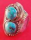 Exceptional 2-stone Vintage Navajo Turquoise & Sterling Silver Cuff Bracelet