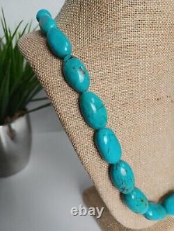 Exceptional Vintage Navajo Blue Gem Turquoise Necklace With Coppery Veins