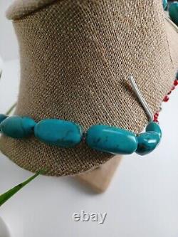 Exceptional Vintage Navajo Blue Gem Turquoise Necklace With Coppery Veins