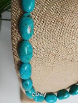 Exceptional Vintage Navajo Blue Gem Turquoise Necklace With Coppery Veins