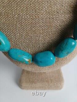 Exceptional Vintage Navajo Blue Gem Turquoise Necklace With Coppery Veins