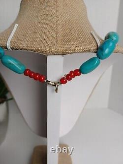 Exceptional Vintage Navajo Blue Gem Turquoise Necklace With Coppery Veins