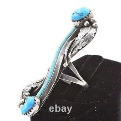 Exquisite Vintage Navajo Sterling Silver Turquoise Old Pawn Elongated Ring Sz 7