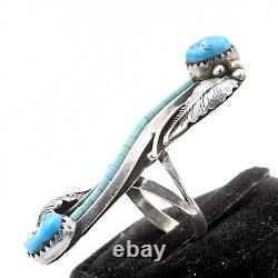 Exquisite Vintage Navajo Sterling Silver Turquoise Old Pawn Elongated Ring Sz 7