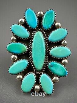 HUGE Vintage 2 Navajo Sterling Silver Vivid Turquoise Cluster Ring STUNNING