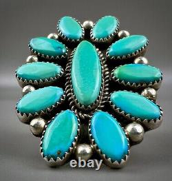 HUGE Vintage 2 Navajo Sterling Silver Vivid Turquoise Cluster Ring STUNNING
