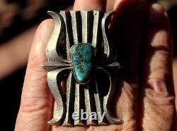 HUGE Vintage Kevin Yazzie Navajo Sterling Silver Turquoise Stone Tufa Cast Ring