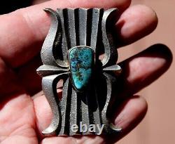 HUGE Vintage Kevin Yazzie Navajo Sterling Silver Turquoise Stone Tufa Cast Ring