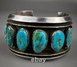 HUGE Vintage Navajo Sterling Silver Morenci Turquoise Cuff Bracelet NICE