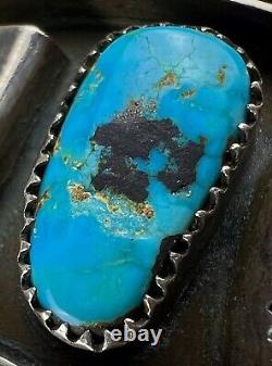 HUGE Vintage Navajo Sterling Silver Morenci Turquoise Cuff Bracelet NICE