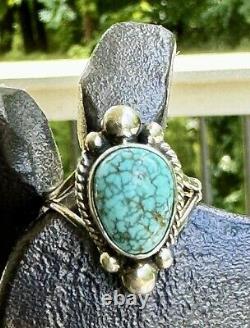 H. Cortez Vintage Handmade Sterling Silver Navajo Turquoise Statement Ring