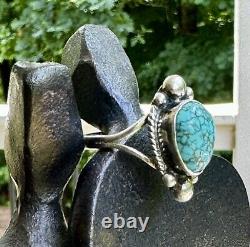 H. Cortez Vintage Handmade Sterling Silver Navajo Turquoise Statement Ring