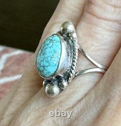 H. Cortez Vintage Handmade Sterling Silver Navajo Turquoise Statement Ring