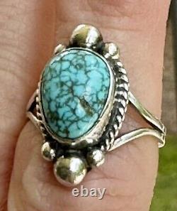 H. Cortez Vintage Handmade Sterling Silver Navajo Turquoise Statement Ring