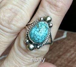 H. Cortez Vintage Handmade Sterling Silver Navajo Turquoise Statement Ring