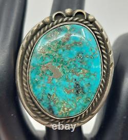 Huge Vintage Navajo Sterling Silver Natural Turquoise Ring Size 5.5