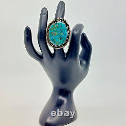 Huge Vintage Navajo Sterling Silver Natural Turquoise Ring Size 5.5