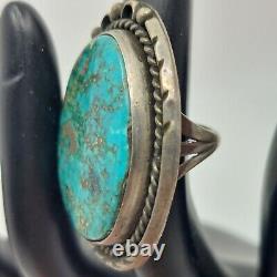 Huge Vintage Navajo Sterling Silver Natural Turquoise Ring Size 5.5