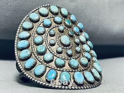 Important Hueg Vintage Navajo Turquoise Sterling Silver Cluster Bracelet