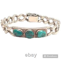 Impressive VINTAGE NAVAJO CARICO LAKE TURQUOISE STERLING SILVER ID BRACELET