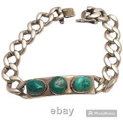 Impressive VINTAGE NAVAJO CARICO LAKE TURQUOISE STERLING SILVER ID BRACELET