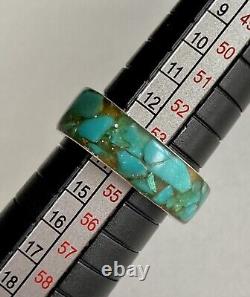 Impressive Vintage Navajo Turquoise Inlay Sterling Silver Ring Old