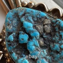 Massive HG Navajo Vintage Nugget Sea Foam Turquoise Pendant Sterling Silver B