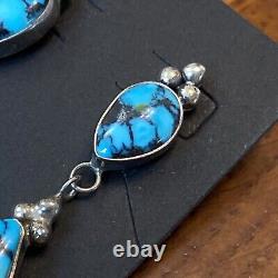 Mike Smith Navajo Vintage Dangle earrings Turquoise Sterling Silver Statement 44