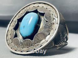 Museum Vintage Navajo Turquoise Wave Shell Sterling Silver Bracelet