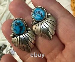 Native Navajo Sterling Silver Turquoise Earrings Signed MP Vintage